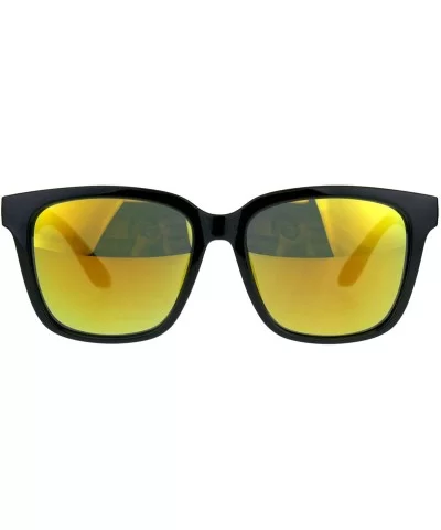 KUSH Sunglasses Unisex Black Square Frame Mirrored Lens UV 400 - Shiny Black (Orange Mirror) - CL18CGHLW9Z $13.74 Square