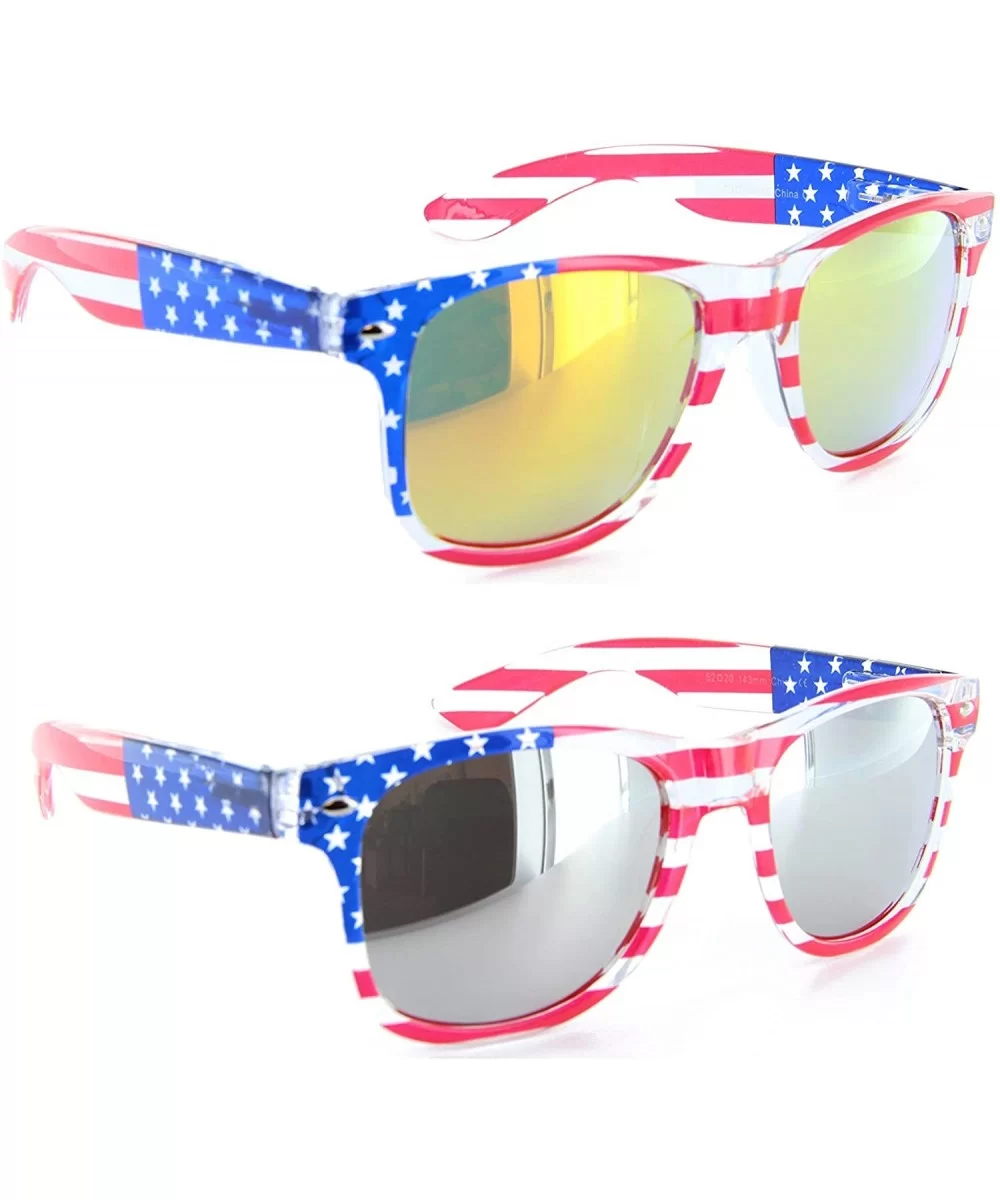 Patriotic American Flag Sunglasses Gift Set (Multi-colored - Mirror & Sunset Color Mirror) - CE12H5KMRVJ $21.98 Wayfarer