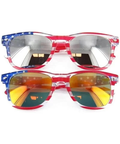 Patriotic American Flag Sunglasses Gift Set (Multi-colored - Mirror & Sunset Color Mirror) - CE12H5KMRVJ $21.98 Wayfarer