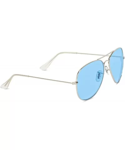 Classic Aviator Style Metal Frame Sunglasses Colored Lens - Silver Frame/ Tinted Blue Lens - CW1884Y0RTX $24.25 Square