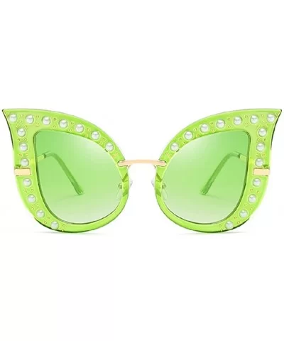 Cat Eye Fashion Shiny Diamond Women Sunglasses - Pearl Jeweled Glasses UV400 - Green - CW18CIDKX8Z $12.72 Cat Eye