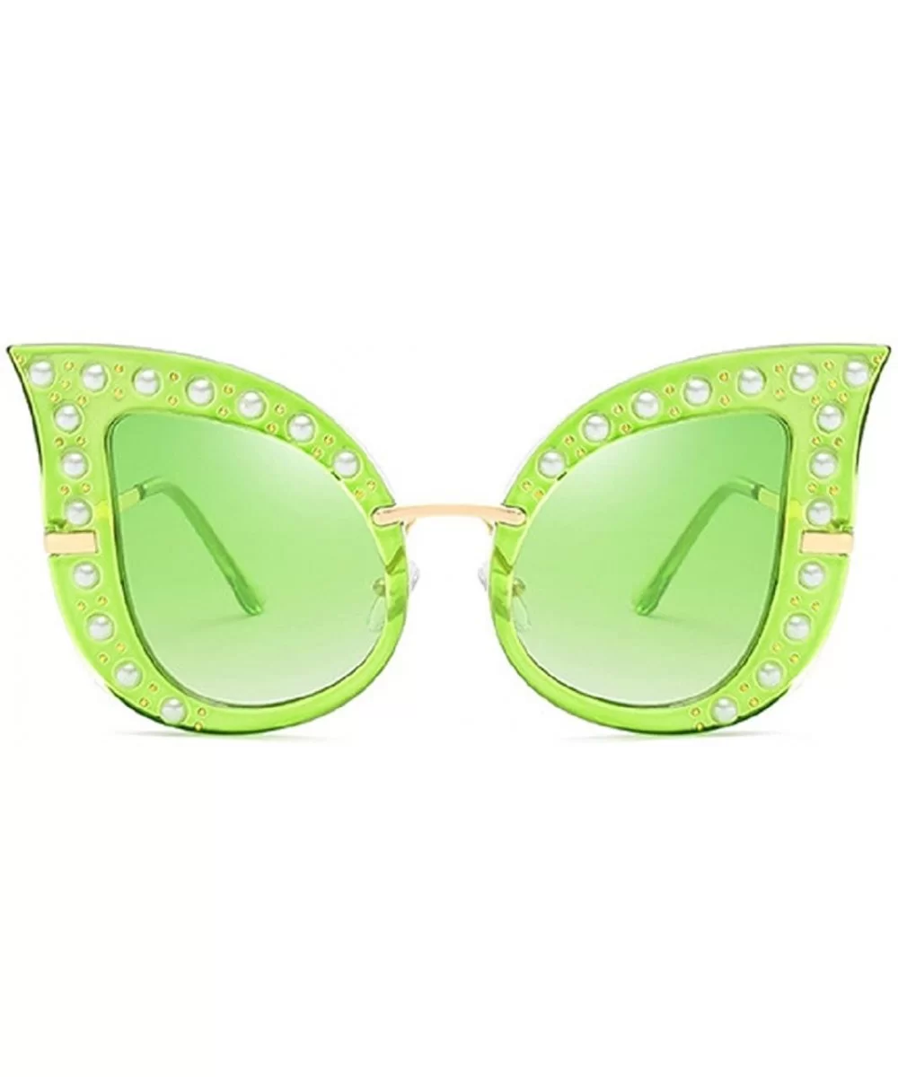 Cat Eye Fashion Shiny Diamond Women Sunglasses - Pearl Jeweled Glasses UV400 - Green - CW18CIDKX8Z $12.72 Cat Eye