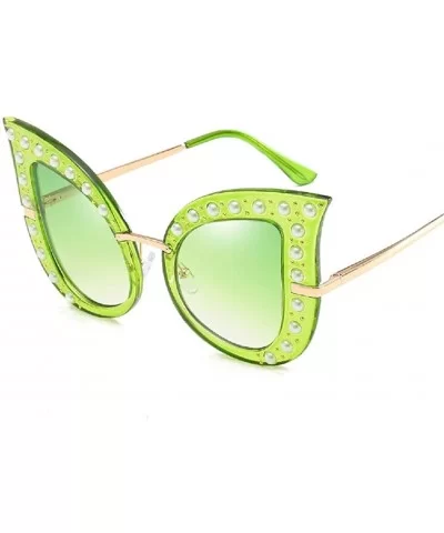 Cat Eye Fashion Shiny Diamond Women Sunglasses - Pearl Jeweled Glasses UV400 - Green - CW18CIDKX8Z $12.72 Cat Eye