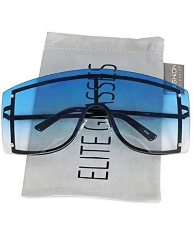 OVERSIZED VINTAGE RETRO Huge Big MASK SHIELD Half Face Owen Style SUNGLASSES - Black and Blue - C318ILH7Y09 $37.02 Aviator