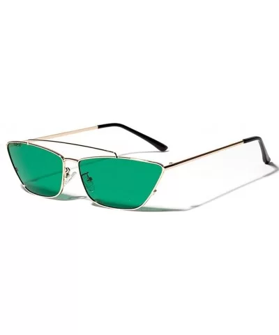 Ladies Sunglasses Women Cat Eye Small Metal Frame Fashion Sun Glasses Square - Gold With Green - C318LS45R0L $13.65 Square