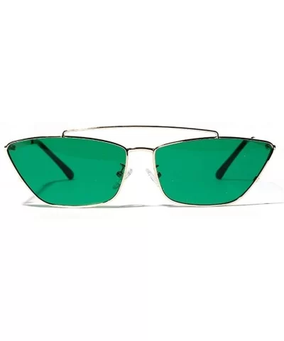 Ladies Sunglasses Women Cat Eye Small Metal Frame Fashion Sun Glasses Square - Gold With Green - C318LS45R0L $13.65 Square