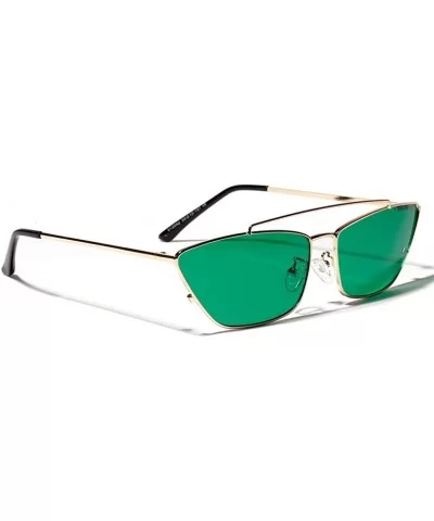 Ladies Sunglasses Women Cat Eye Small Metal Frame Fashion Sun Glasses Square - Gold With Green - C318LS45R0L $13.65 Square