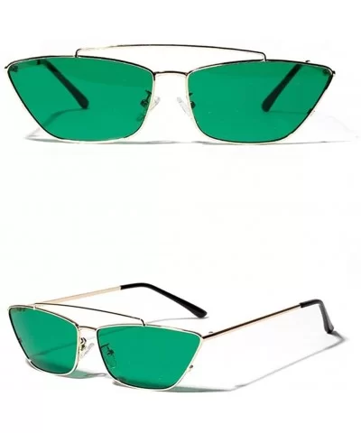 Ladies Sunglasses Women Cat Eye Small Metal Frame Fashion Sun Glasses Square - Gold With Green - C318LS45R0L $13.65 Square