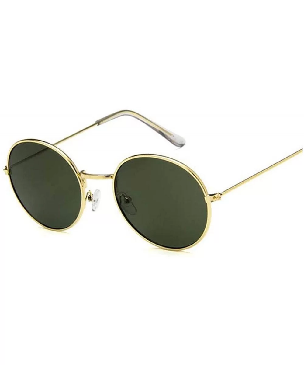 Round Sun Glasses Women Mirror Retro Ladies Luxury Small Sunglasses Brand Designer - Gold Dark Green - CF198A90MSN $57.51 Round