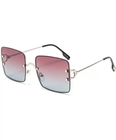 Oversized Polarized Rectangle Sunglasses for Men Women Retro Rimless Sunglasses Metal Frame UV400 - 6 - CM1906GNY9U $21.85 Ov...