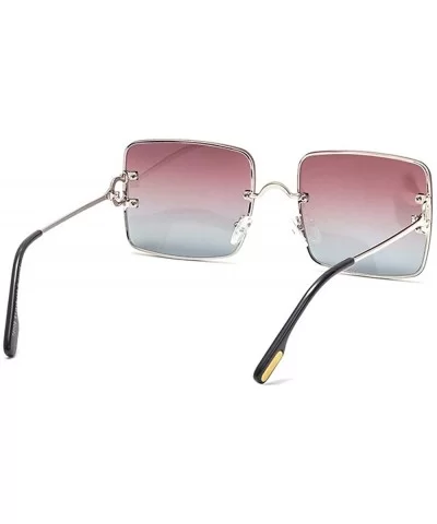 Oversized Polarized Rectangle Sunglasses for Men Women Retro Rimless Sunglasses Metal Frame UV400 - 6 - CM1906GNY9U $21.85 Ov...