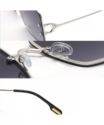 Oversized Polarized Rectangle Sunglasses for Men Women Retro Rimless Sunglasses Metal Frame UV400 - 6 - CM1906GNY9U $21.85 Ov...