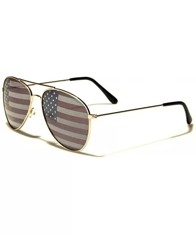 Metal USA Flag Aviator Sunglasses Black Lenses - Gold Wire Metallic Frame - CO12FQFS6X3 $13.02 Aviator