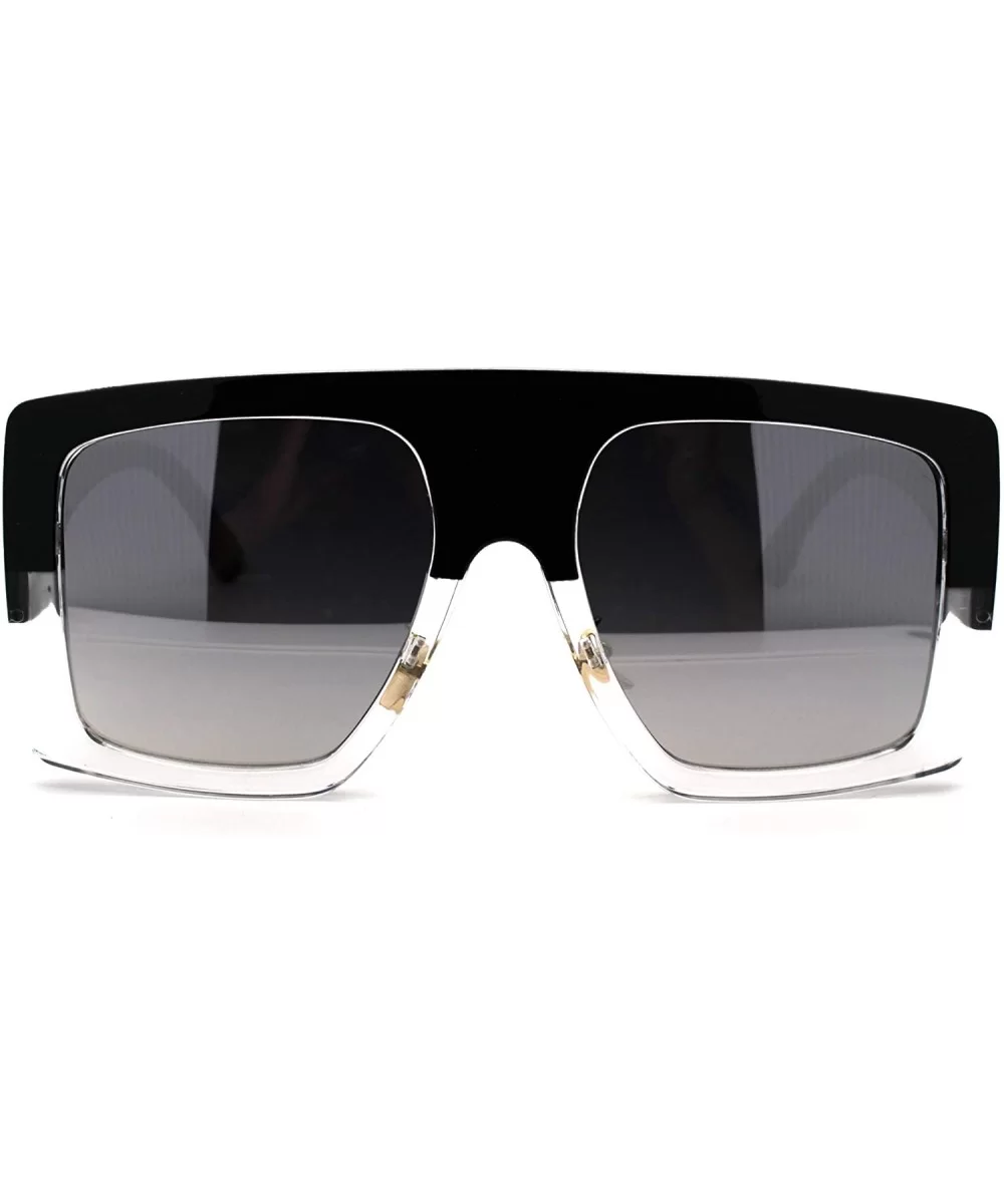 Retro Flat Top Oversize Rectangular Mobster Sunglasses - Black Clear Silver Mirror - C018UTH0EO2 $17.95 Rectangular