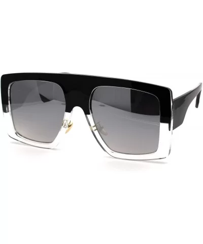 Retro Flat Top Oversize Rectangular Mobster Sunglasses - Black Clear Silver Mirror - C018UTH0EO2 $17.95 Rectangular