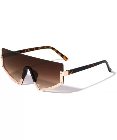 Semi Rimless Flat Top Shield One Piece Lens Sunglasses - Tortoise & Gold Frame - CY199YZZLWY $13.51 Semi-rimless