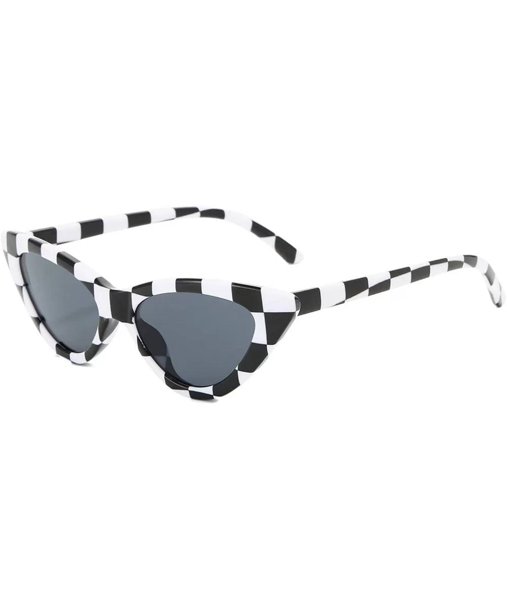 Retro Vintage Narrow Cat Eye Sunglasses for Women Clout Goggles Plastic Frame - Checkered - CP19279ZM3Y $11.42 Butterfly