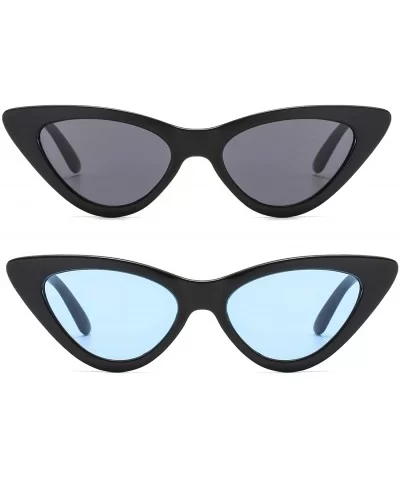 Retro Vintage Narrow Cateye Sunglasses for Women Clout Goggles Plastic Frame - 2-pack Black/Black-blue - C418CMT4LUE $12.71 O...