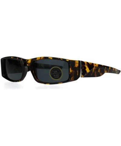 Tempered Glass Lens Narrow Rectangular Mens Sport Biker Gangster Sunglasses - Tortoise Black - CW188LIQ0ZI $12.85 Rectangular