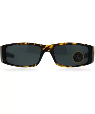 Tempered Glass Lens Narrow Rectangular Mens Sport Biker Gangster Sunglasses - Tortoise Black - CW188LIQ0ZI $12.85 Rectangular