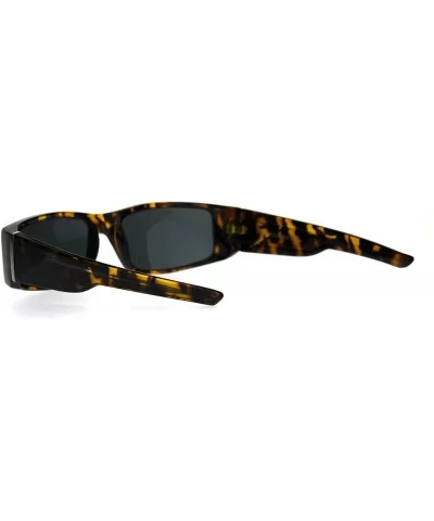 Tempered Glass Lens Narrow Rectangular Mens Sport Biker Gangster Sunglasses - Tortoise Black - CW188LIQ0ZI $12.85 Rectangular