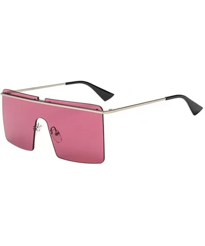 Unisex Large One Piece Flat Top Oversized Square Sunglasses Vintage - Silver Metal Frame & Red Lens - CZ18CX50O69 $17.89 Square