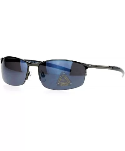 Oval Rectangular Sunglasses Half Rim Unisex Fashion Spring Hinge UV 400 - Gunmetal - CF188ZZRRSI $13.75 Rectangular