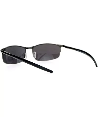 Oval Rectangular Sunglasses Half Rim Unisex Fashion Spring Hinge UV 400 - Gunmetal - CF188ZZRRSI $13.75 Rectangular