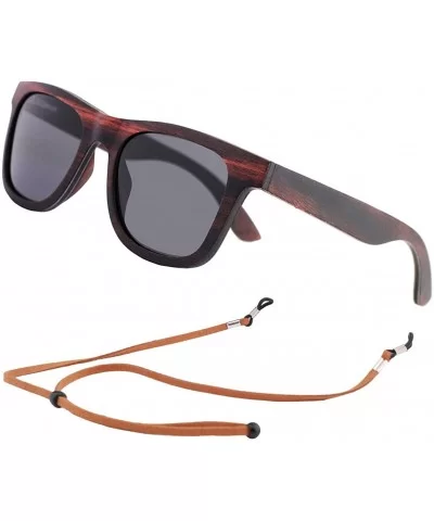 Polarized Wood Sunglasses Men- Wooden Bamboo Sunglasses for Women - Black Wood- Grey Lens - CI18W4MOT35 $45.17 Wrap