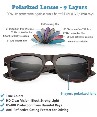 Polarized Wood Sunglasses Men- Wooden Bamboo Sunglasses for Women - Black Wood- Grey Lens - CI18W4MOT35 $45.17 Wrap