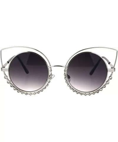 Womens Sparkling Rhinestone Tear Lash Metal Rim Round Cat Eye Sunglasses - Silver Smoke - CQ17YT5YOES $17.61 Cat Eye