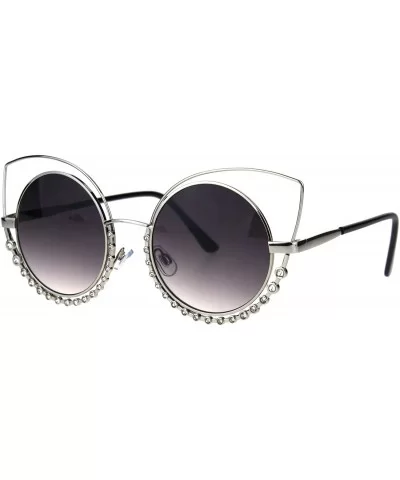 Womens Sparkling Rhinestone Tear Lash Metal Rim Round Cat Eye Sunglasses - Silver Smoke - CQ17YT5YOES $17.61 Cat Eye