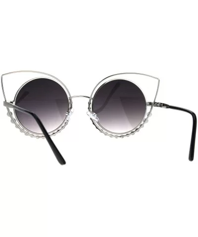 Womens Sparkling Rhinestone Tear Lash Metal Rim Round Cat Eye Sunglasses - Silver Smoke - CQ17YT5YOES $17.61 Cat Eye