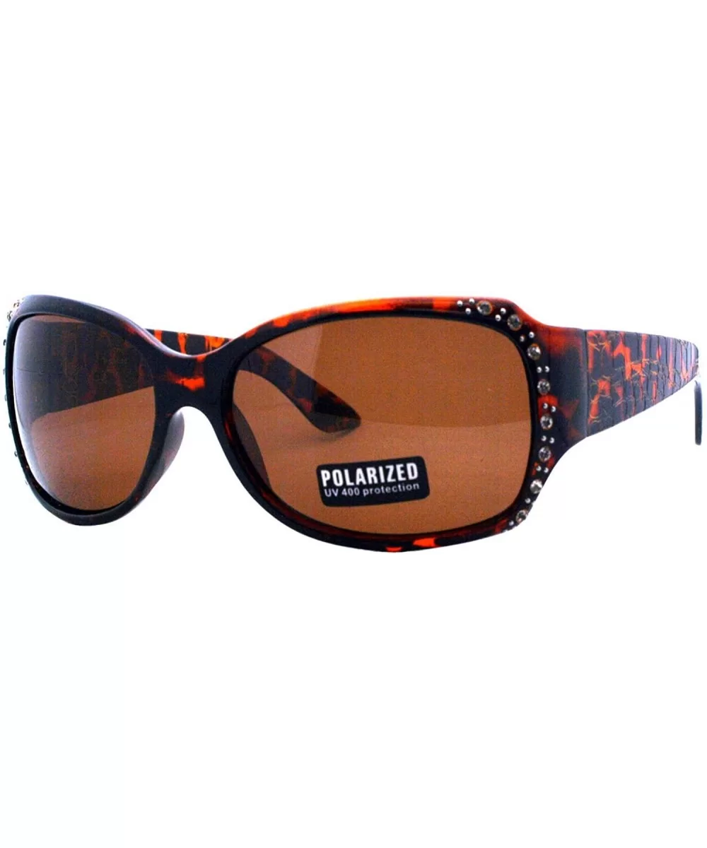 Womens Polarized Lens Sunglasses Rhinestones Rectangular Fashion Shades - Tortoise - CM188I85EMA $16.91 Rectangular