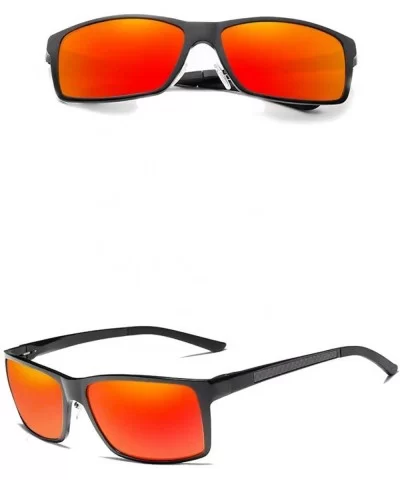 Genuine adjustable sunglasses rectangular men polarized UV400 Ultra light Al-Mg - Black/Red - CN18QI0ORMG $55.11 Rectangular