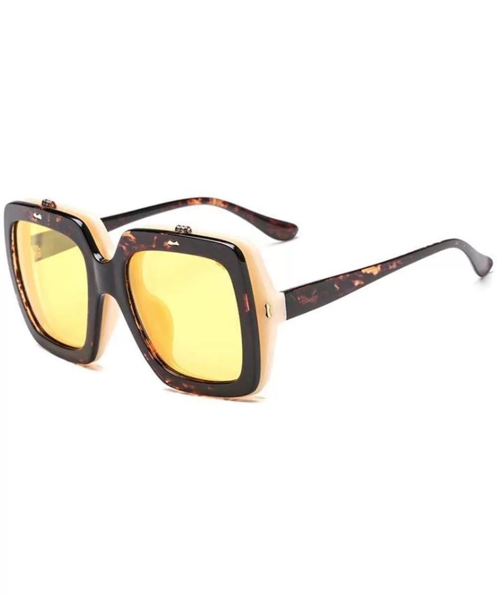 Sun Glasses Oversized Square Flip Up Sun Glasses Vintage Retro Double Lens Style Shades-Yellow - CQ199HX4WHG $52.43 Oversized