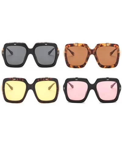 Sun Glasses Oversized Square Flip Up Sun Glasses Vintage Retro Double Lens Style Shades-Yellow - CQ199HX4WHG $52.43 Oversized