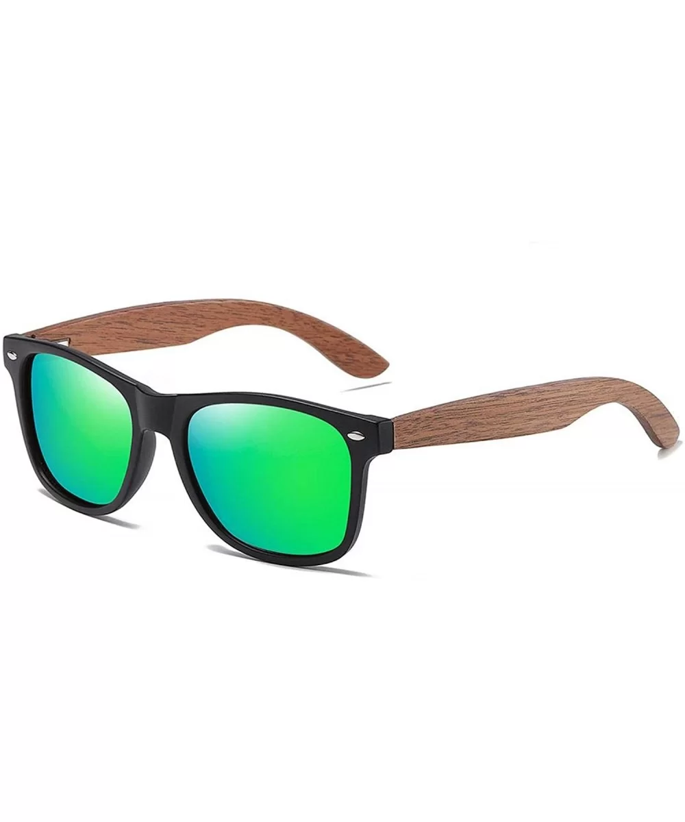 Walnut Wooden Polarized Men's Sunglasses Square Frame Sun Glasses Women Oculos De Sol Masculino S7061h - Green - CU1985IHESQ ...