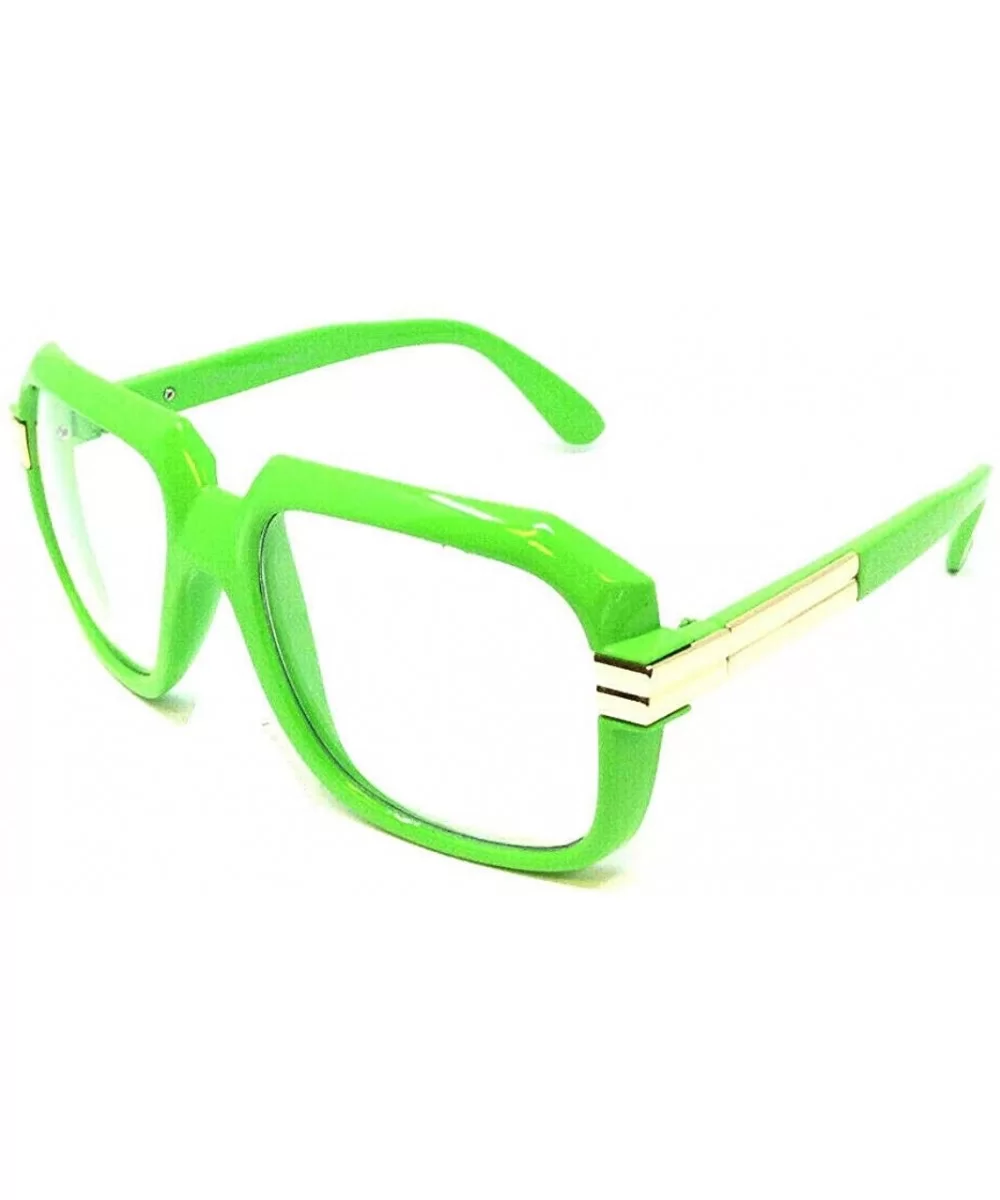 Gazelle Emcee Oversized Square Sunglasses w/Clear Lenses - Neon Green & Gold Frame - C318Z9X03O8 $13.86 Square