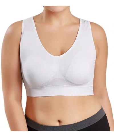 Women V-Neck Stretch Wire Free Plus Size Bra Yoga Sports Casual Workout Full Figure Crop Tops Sports Bras - White - CY18Y9QYK...