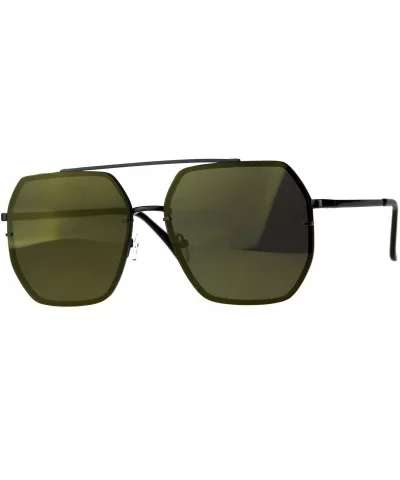 Mens Rimless Oversize Designer Fashion Metal Rim Mirror Lens Sunglasses - Gunmetal Gold - CZ18CML2LQA $19.88 Square