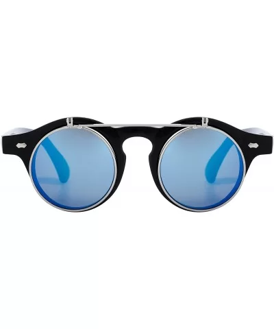 Sunglasses Men's Ladies Flip Up Lens U400 Protection Vintage Classic Steampunk Look - Light Blue - CU18QUT880X $12.43 Goggle