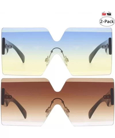 Oversized Square Sunglasses for Women Rimless Frame Candy Color Transparent Glasses - 2 Pack-blue-yellow/Brown - CQ18INU39X9 ...