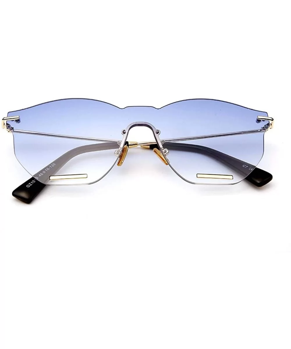 Oversized Sunglasses for Women - Driving Sunglasses with Rimless Design Personality - Blue - C718WSDC2QA $28.54 Rimless