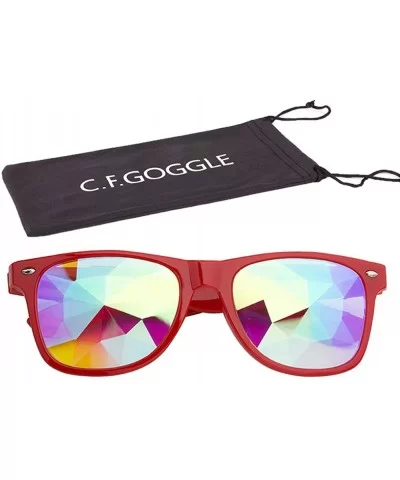 Kaleidoscope Glasses-Halloween Rave Rainbow Crystal Lens Steampunk Goggles - Red(square) - CJ18QZRHDZY $18.18 Goggle