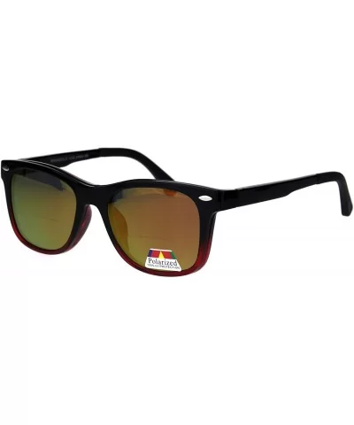 Reading Bifocal Lens Clear Glasses + Magnetic Polarized Sunglasses Topper - Black Red/Orange Mirror - CL18T43S7YT $21.04 Square