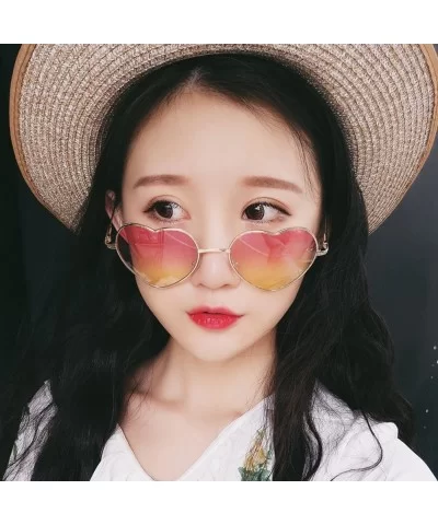 Women's Heart Shaped Colored Lens Sunglasses Retro Summer Eyeglasses for Traveling Red Yellow - Red Yellow - CR18H24KGRT $11....