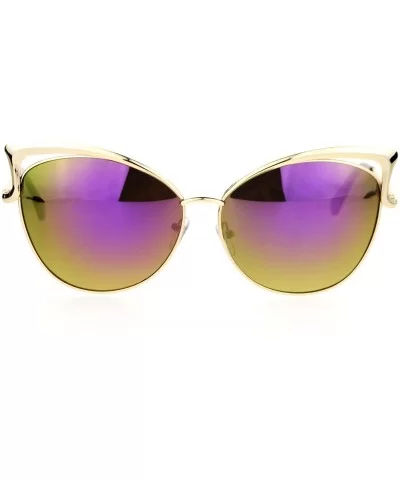Womens Mirrored Mirror Lens Metal Cat Eye Diva Retro Sunglasses - Gold Purple - CP12DST6N3T $16.94 Cat Eye