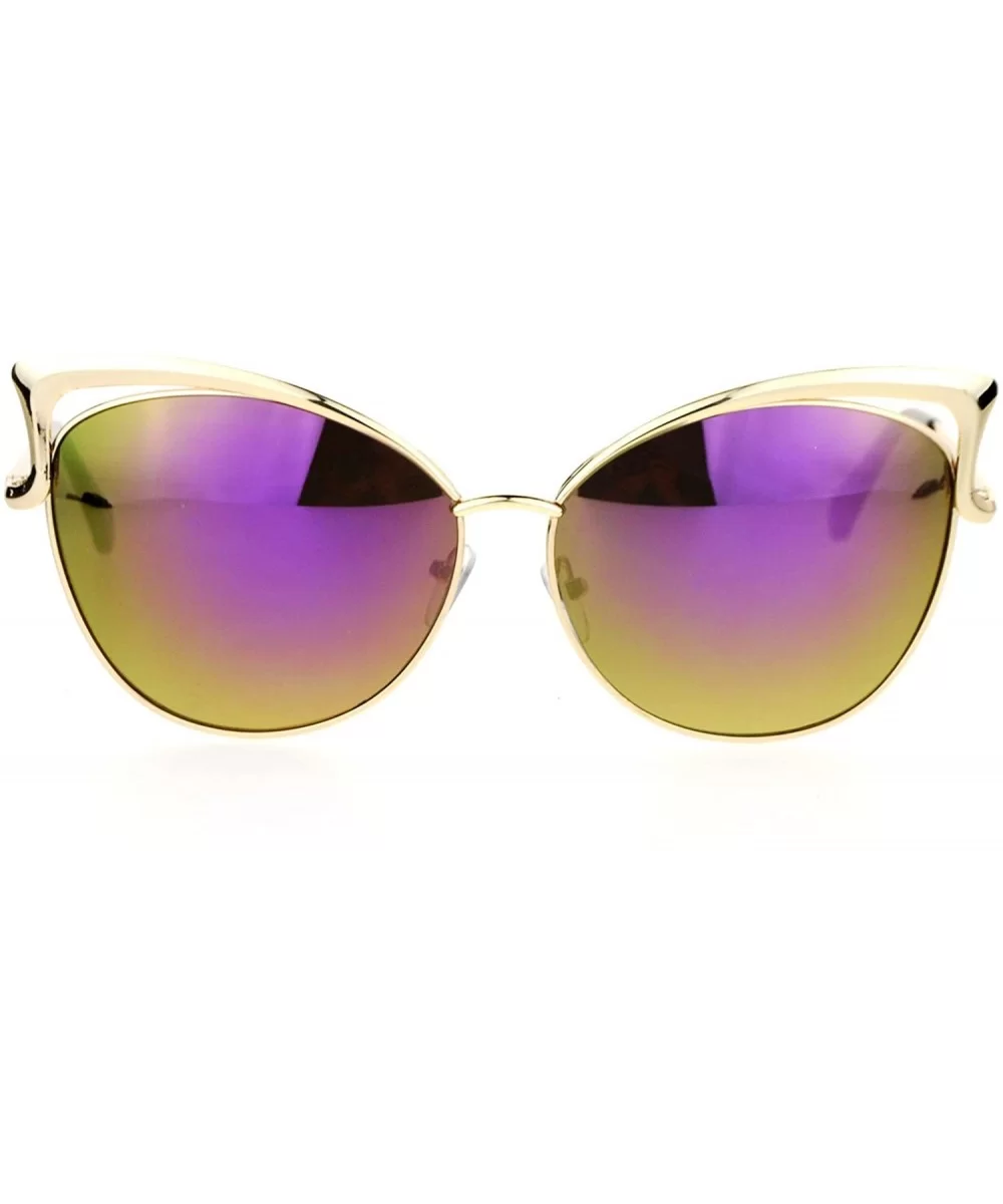 Womens Mirrored Mirror Lens Metal Cat Eye Diva Retro Sunglasses - Gold Purple - CP12DST6N3T $16.94 Cat Eye