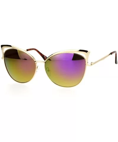 Womens Mirrored Mirror Lens Metal Cat Eye Diva Retro Sunglasses - Gold Purple - CP12DST6N3T $16.94 Cat Eye